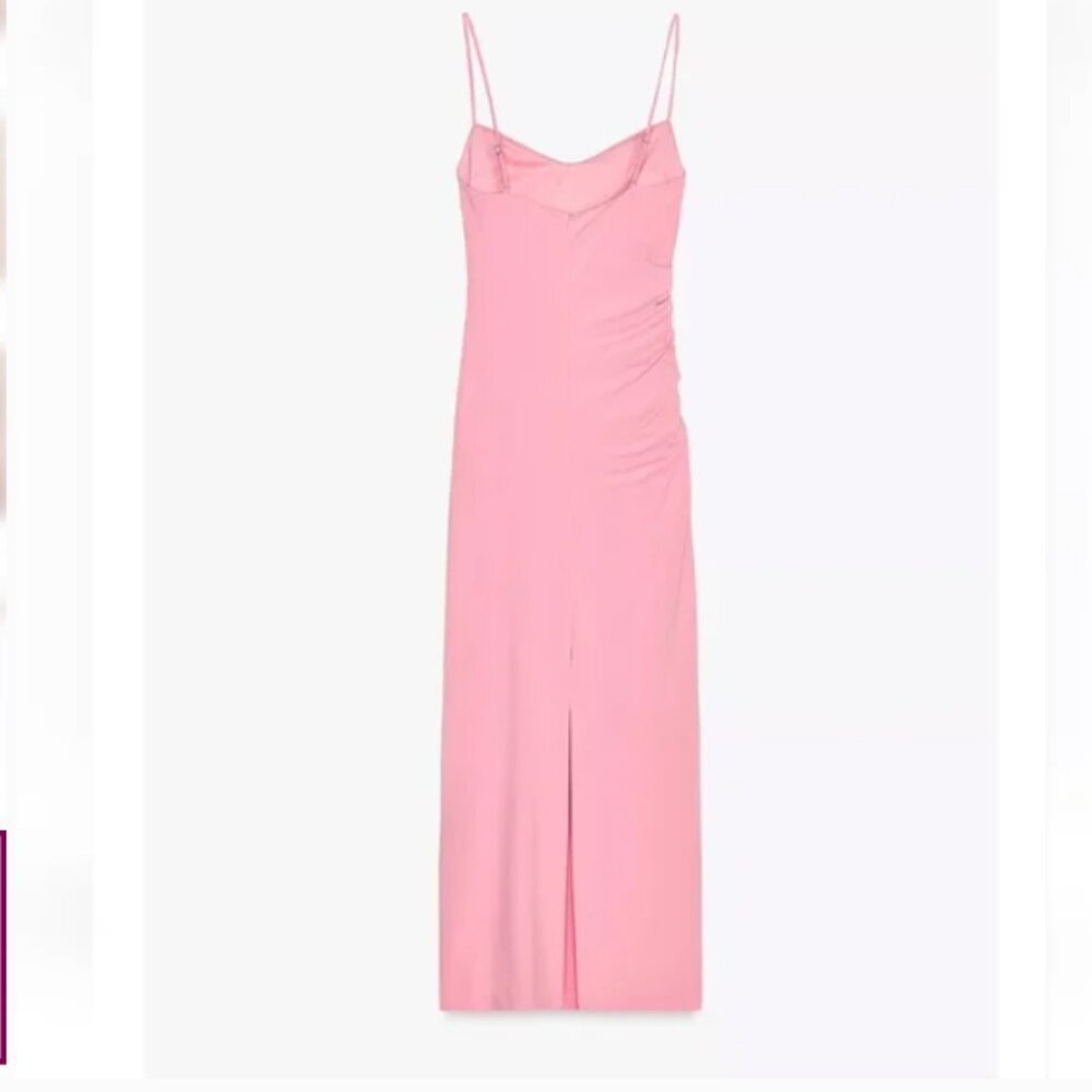 ZARA PINK RUCHED MIDI DRESS - Picture 4 of 7